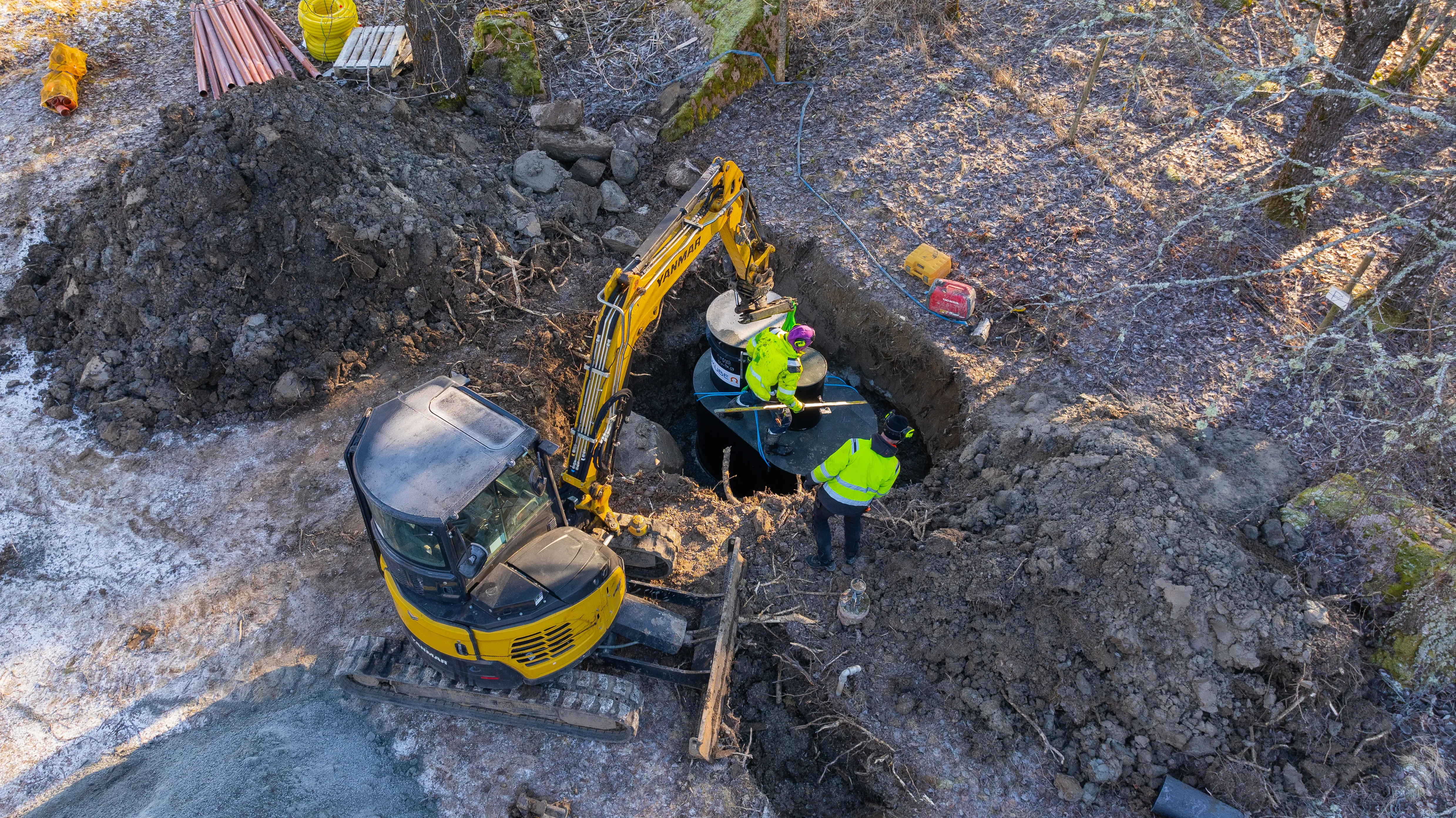 Elui-teamet installerar avloppslösning – drönarbild